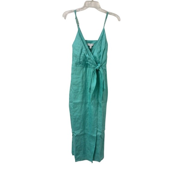 Reiss Esme Dress Size 2 Aqua Green Faux Wrap Linen Chain Strap Surplice Bodice - Picture 9 of 13